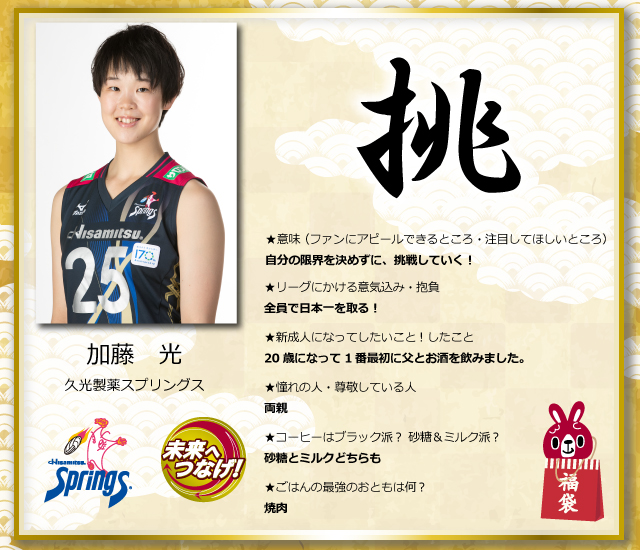 2018年 新成人のVリーガー特集「自分を漢字1字で表すと？」（女子選手