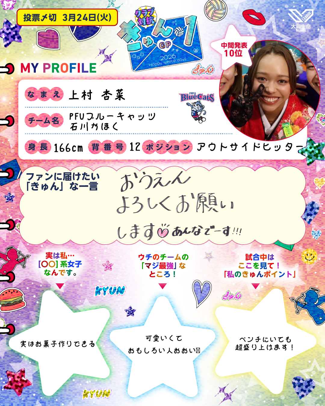 上村杏菜選手プロフィール