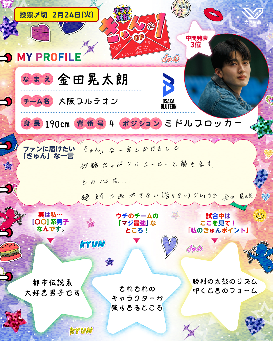金田晃太朗選手プロフィール