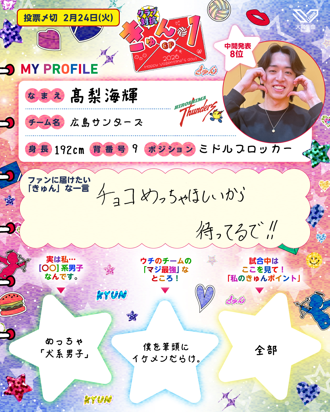 髙梨海輝選手プロフィール